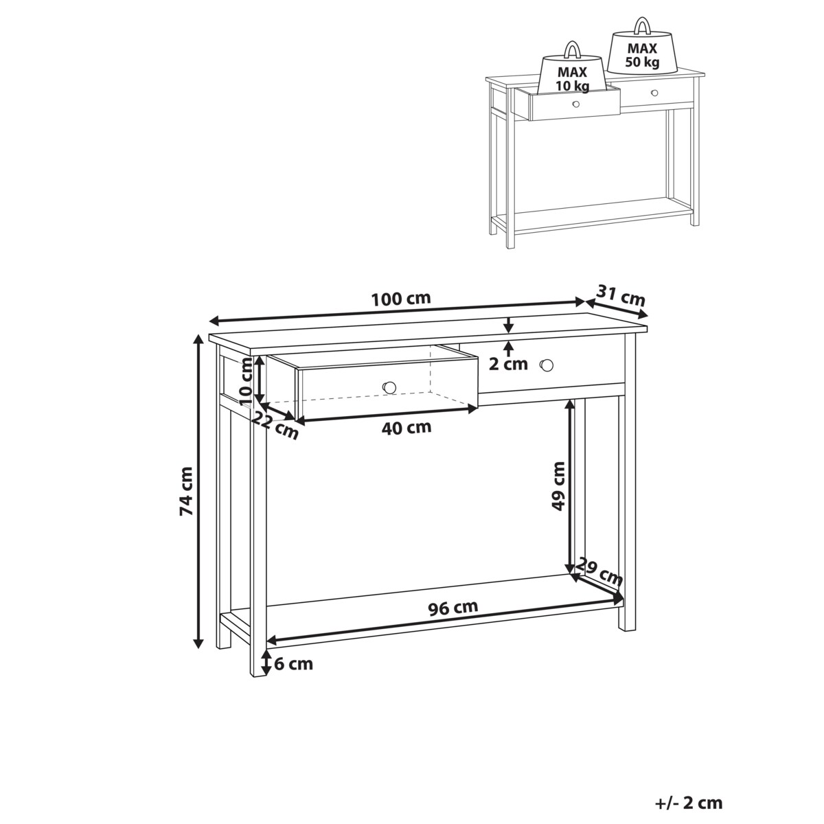Konsola 2 szuflady 100 cm jasne drewno SALTON