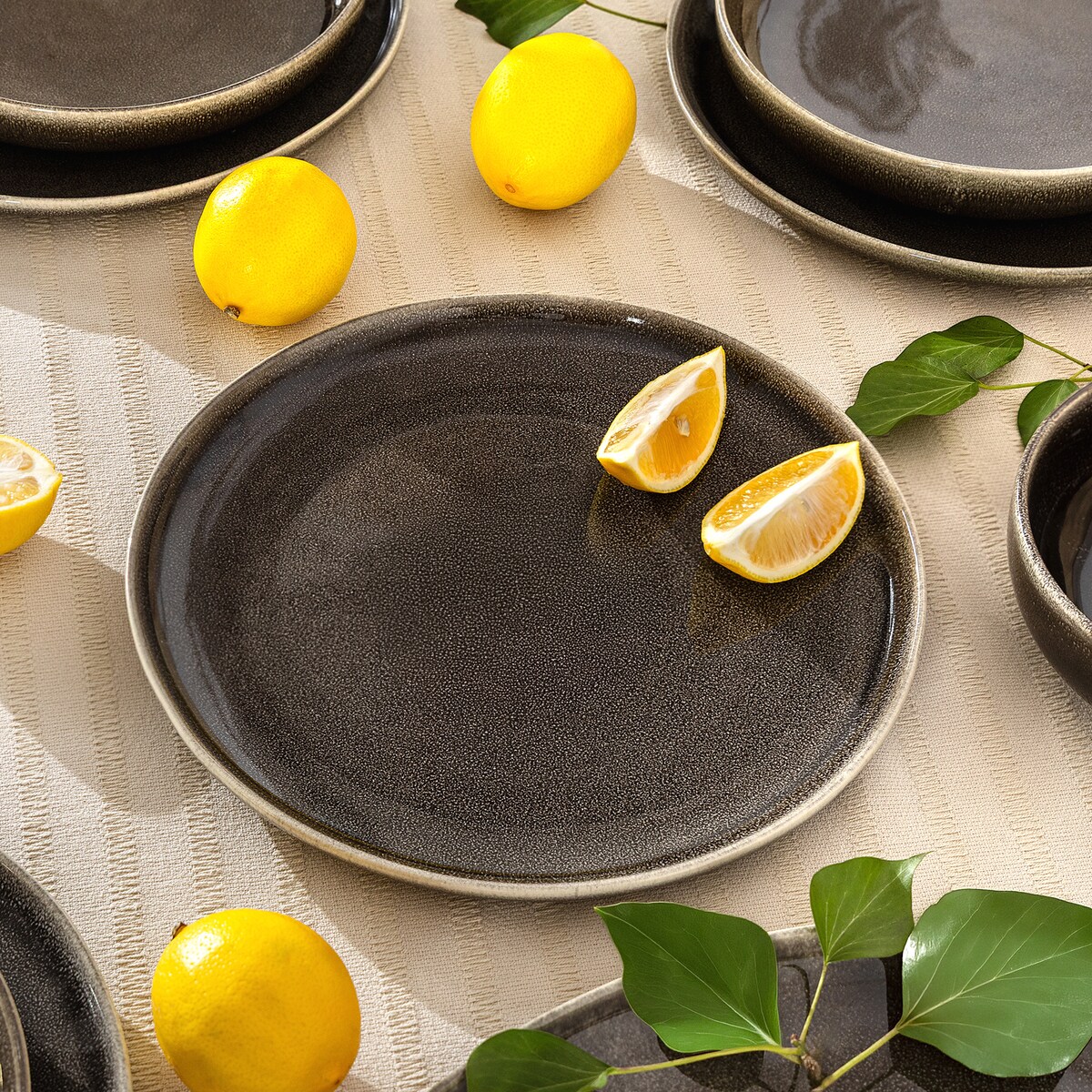 EDA Zestaw obiadowy 6 os. (18 el.), brązowy/szary/beżowy