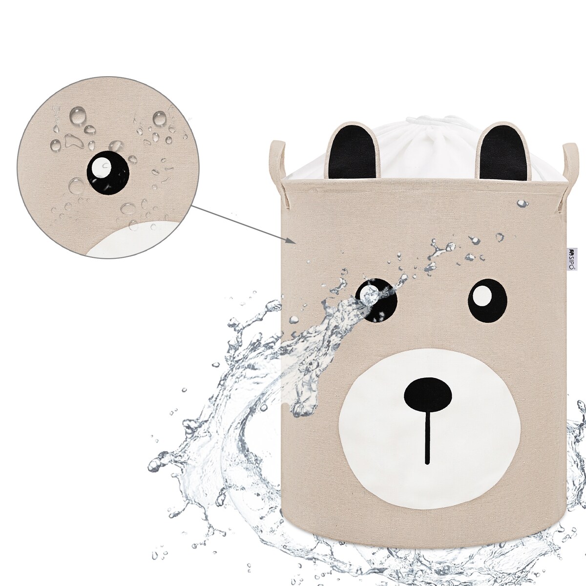 bawełniany kosz na zabawki sipo, zamykany na ściągacz, beżowy miś, xl