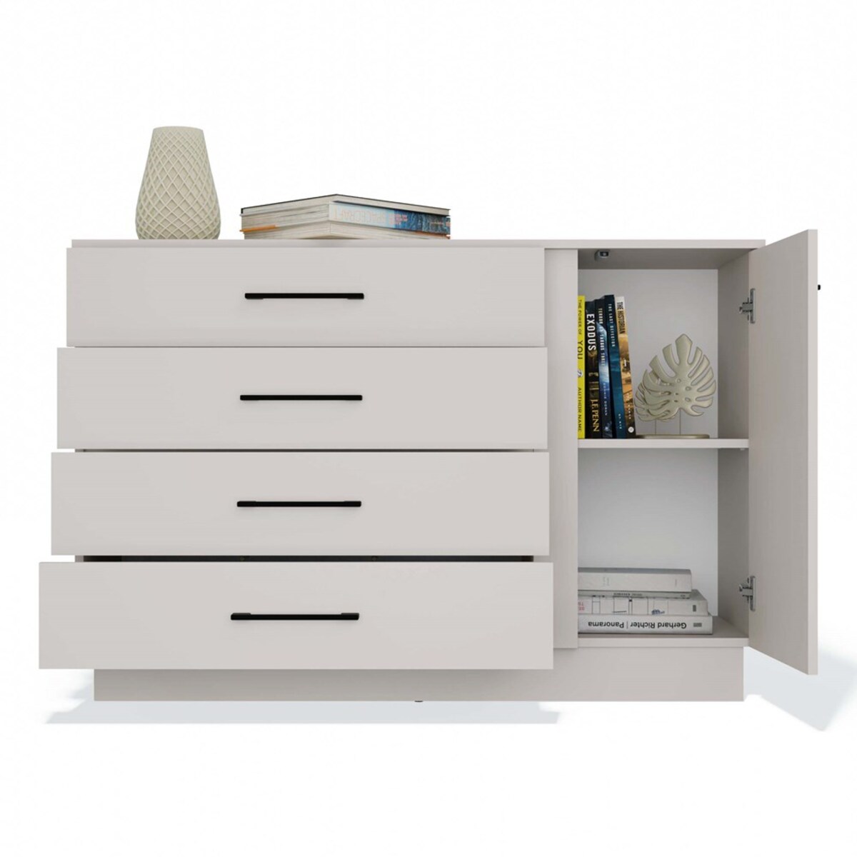 Komoda AMBER 1D4S Szafka 1 Drzwi 4 Szuflady Do Sypialni Salonu Kaszmir Beż