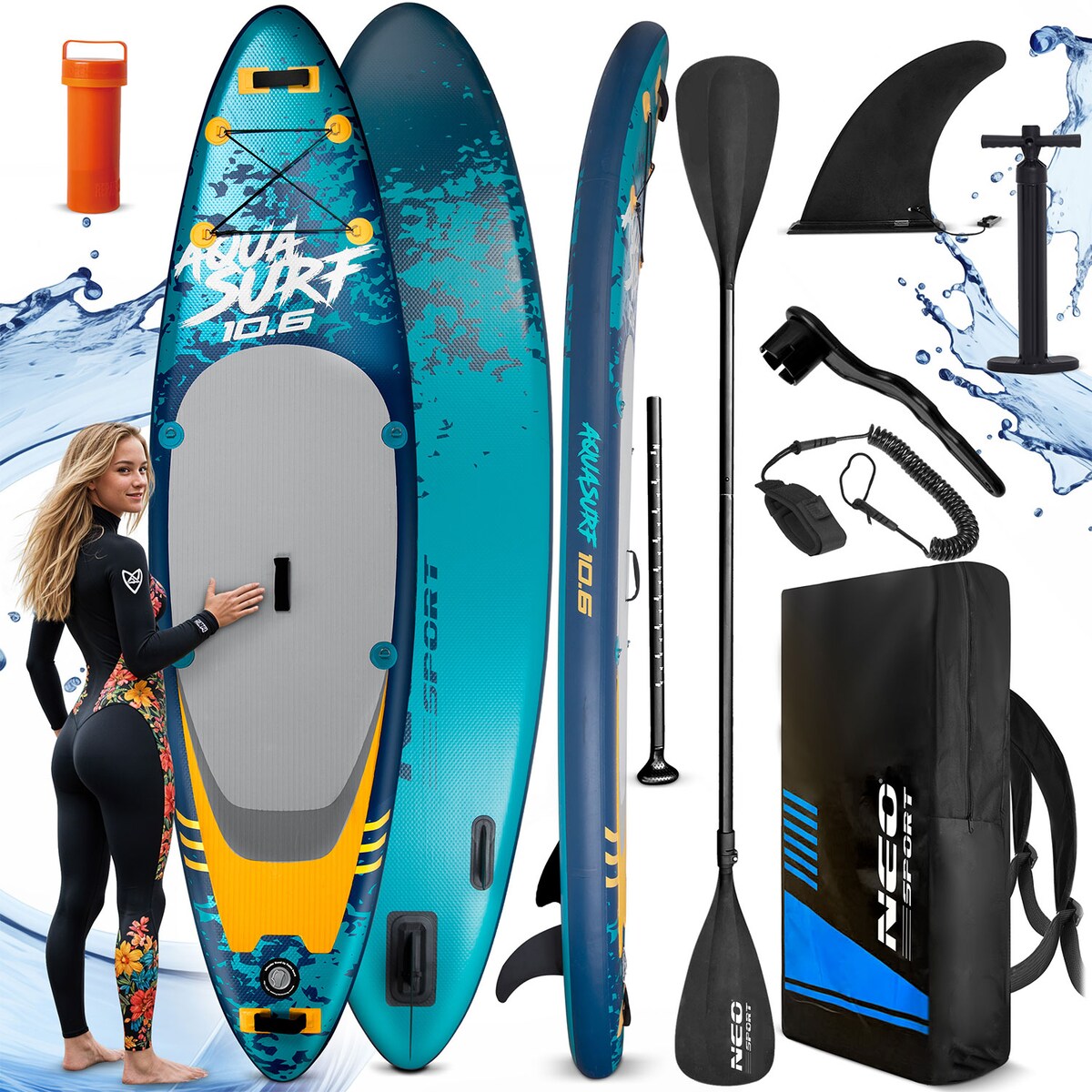 Deska SUP do pływania Neo-Sport pompowana STAND UP PADDLE Aquasurf 320cm ZESTAW