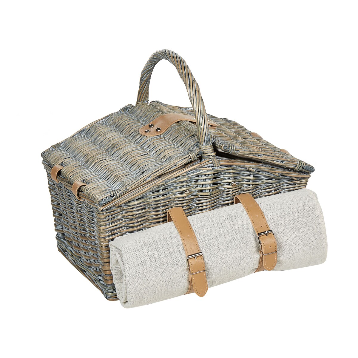 Kosz piknikowy z wikliny dla 4 osób naturalny z szarym CANELE