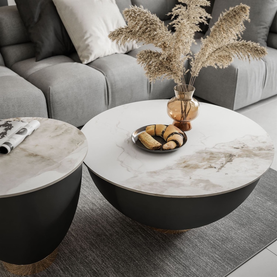 Stolik kawowy ESTELLE 2w1 czarny biały marmur ze złotym