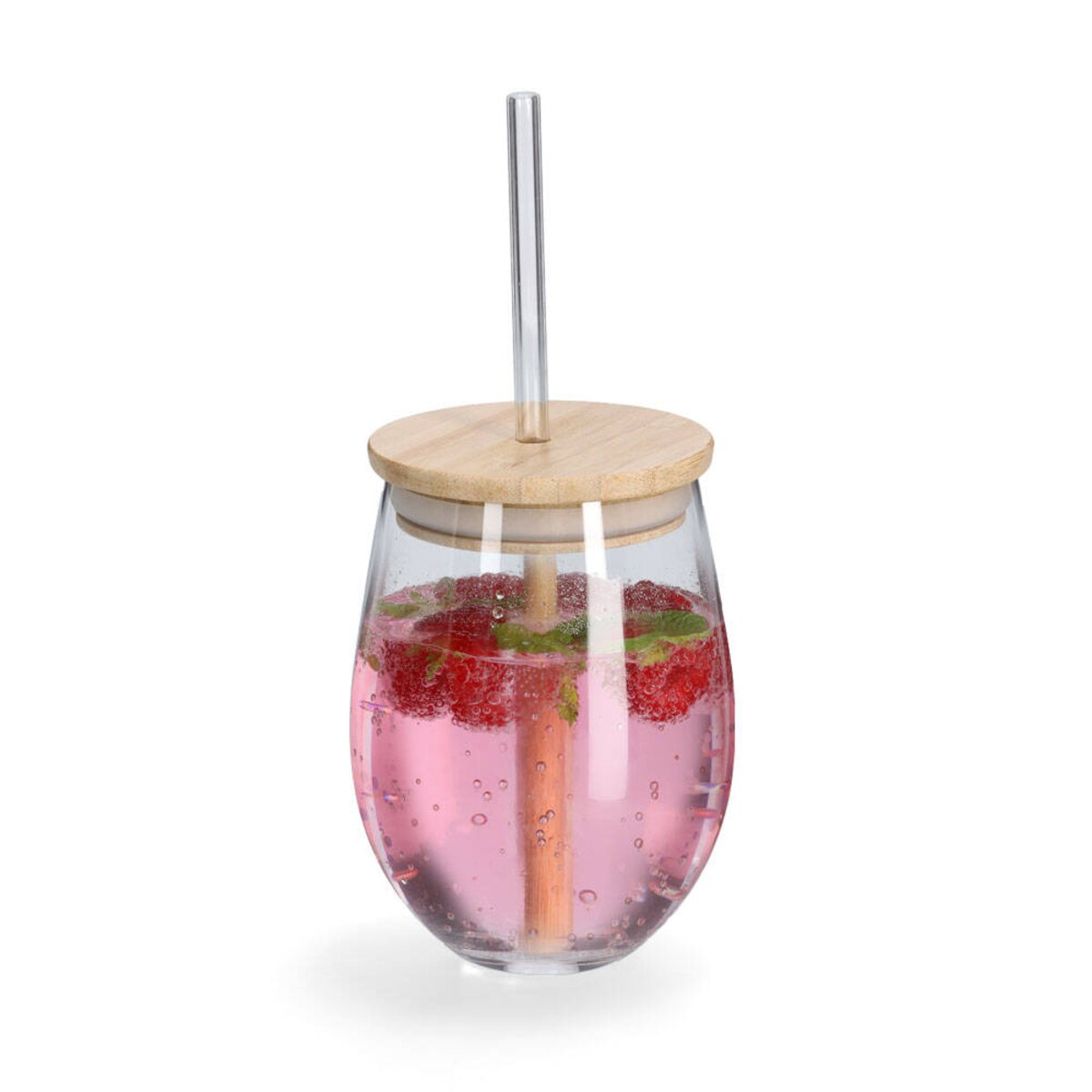 Szklanka ze szklaną słomką i szczelnym wieczkiem z bambusa, 500 ml