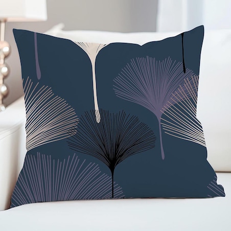 Poszewka satynowa 40x40 Lunavia liście miłorzębu na niebieskim tle, Satynlove