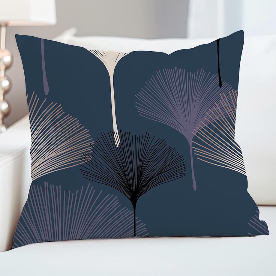 Poszewka satynowa 40x40 Lunavia liście miłorzębu na niebieskim tle, Satynlove