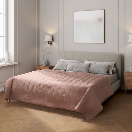 Narzuta pikowana w pasy 130x210 zgaszony róż szenil