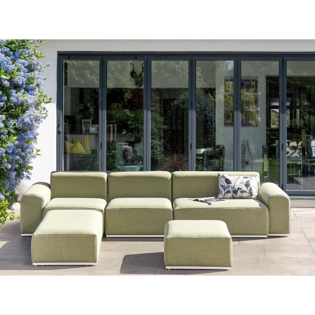 Sofa ogrodowa z otomaną dla 7 osób BATTIFOLLO Oliwkowy Modułowy