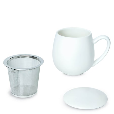 Kubek z zaparzaczem i pokrywką biały matowy - super zestaw do przygotowania herbaty, perfekcyjny podarunek prezent dla mamy, taty, babci, dziadka