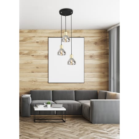 LAMPA WISZĄCA GREGORY TALERZ CZARNY BRĄZ 3X40W E14 KLOSZ DYMIONY