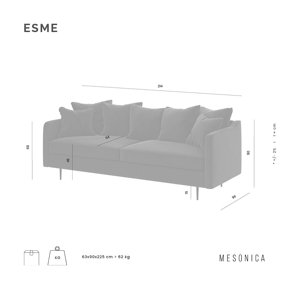 Esme 3-osobowa sofa - ciemnoniebieska