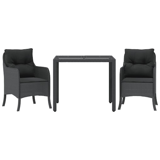 vidaXL 3-cz. zestaw mebli ogrodowych z poduszkami, czarny, rattan PE