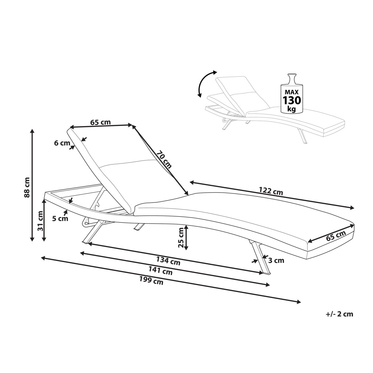 Leżak ogrodowy z poduszką AMELIA Rozkładany Metal Ciemnoszary
