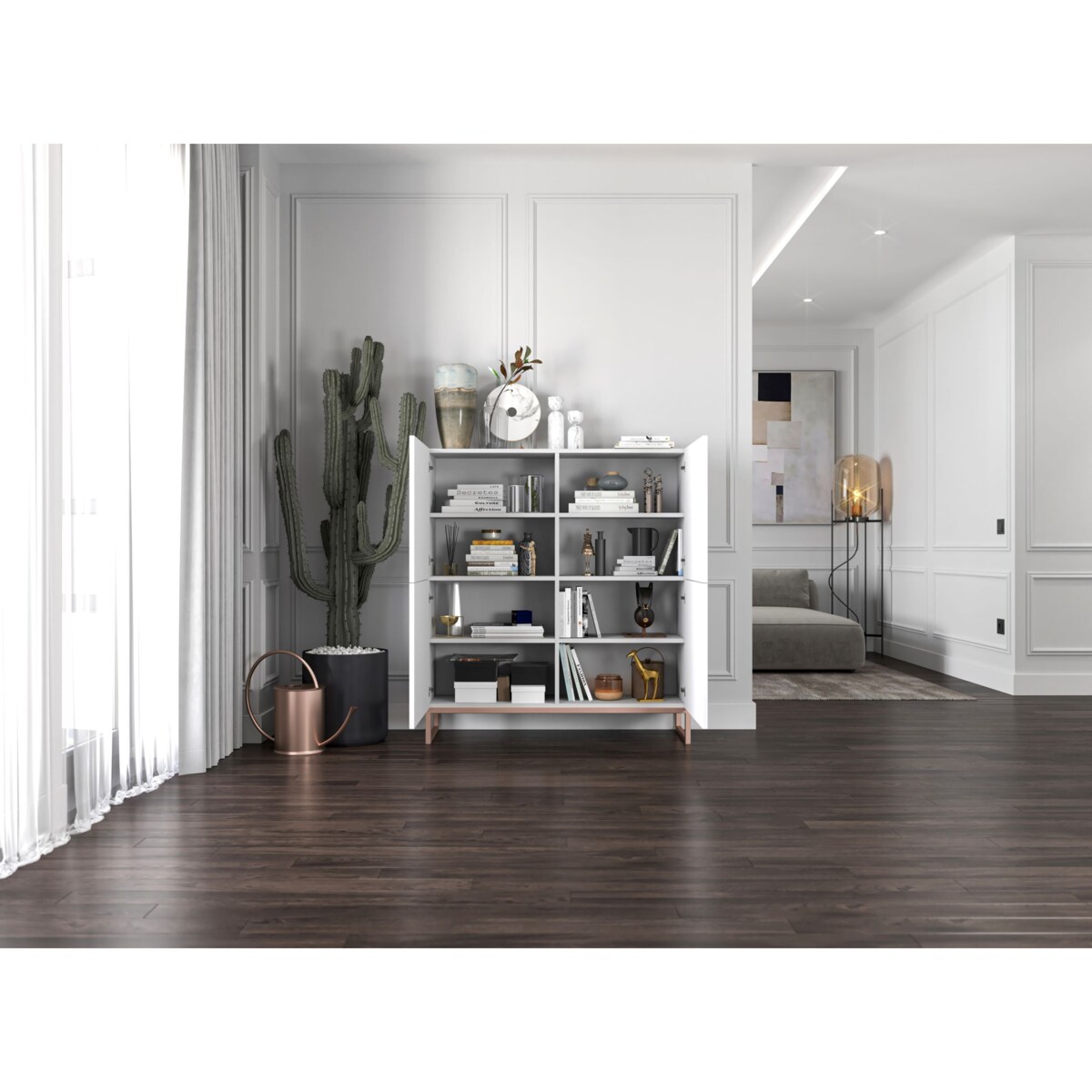 Komoda RTV Glamour Szafka RTV Glamour Biały Mat Ryflowane Fronty 112 cm