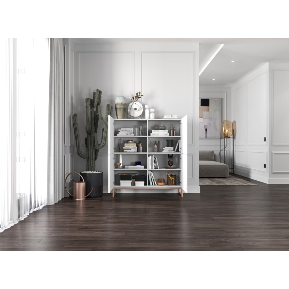 Komoda RTV Glamour Szafka RTV Glamour Biały Mat Ryflowane Fronty 112 cm