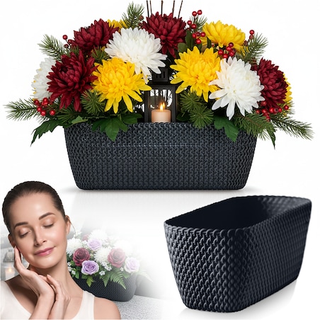 Donica Na Cmentarz Skrzynka Korytko Doniczka Na Wszystkich Świętych 29,7 Cm Antracytowa