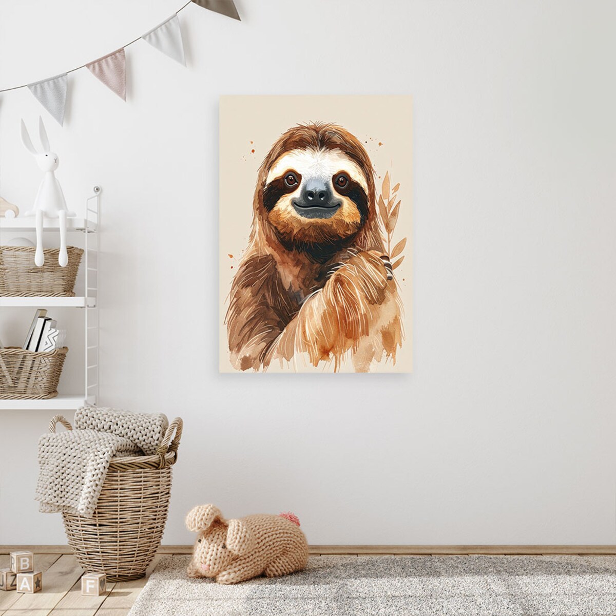 Obraz do pokoju dziecka nastolatka, Leniwiec zwierzęta brązowy beżowy 60x90 cm