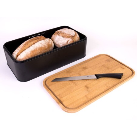 Metalowy chlebak z bambusową deską do krojenia, 2w1, ZELLER