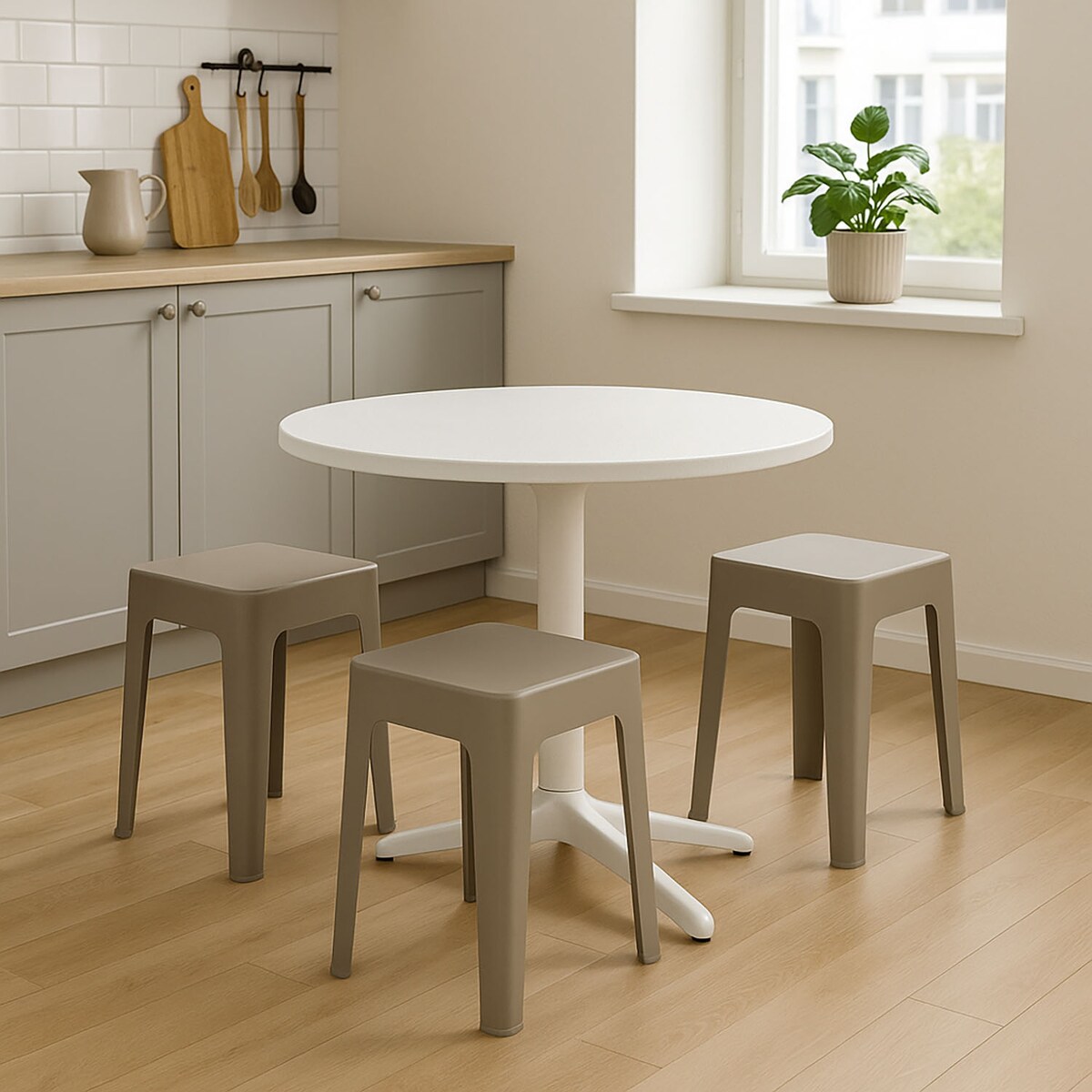 Lekki taboret z tworzywa sztucznego, 33 x 33 x 47 cm