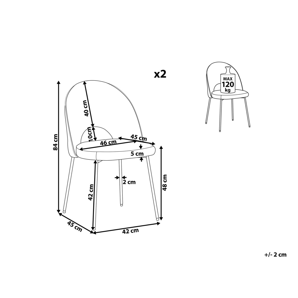 Zestaw 2 krzeseł do jadalni welurowy szary COVELO