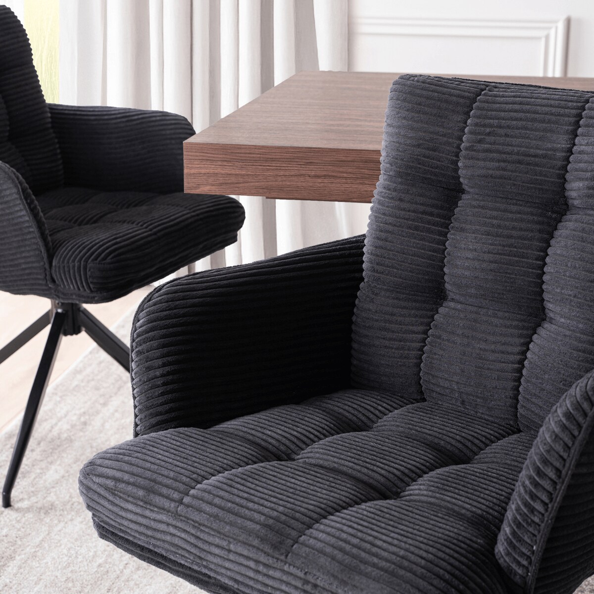 Krzesło Obrotowe Kubełkowe Tapicerowane Do Jadalni Sztruks Czarny AKITA