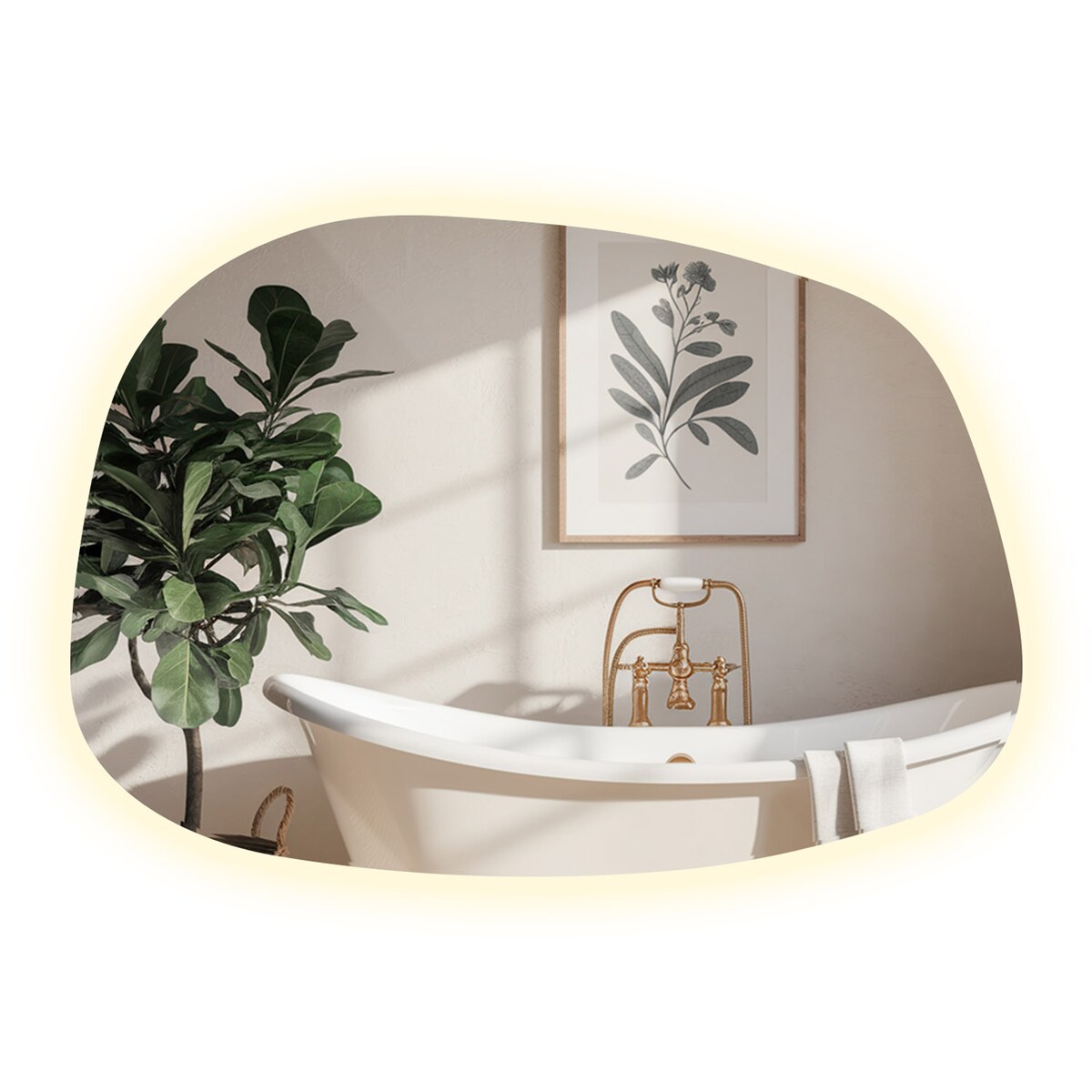 Lustro o nieregularnym kształcie z oświetleniem - 90,9x66 cm - neutralne światło