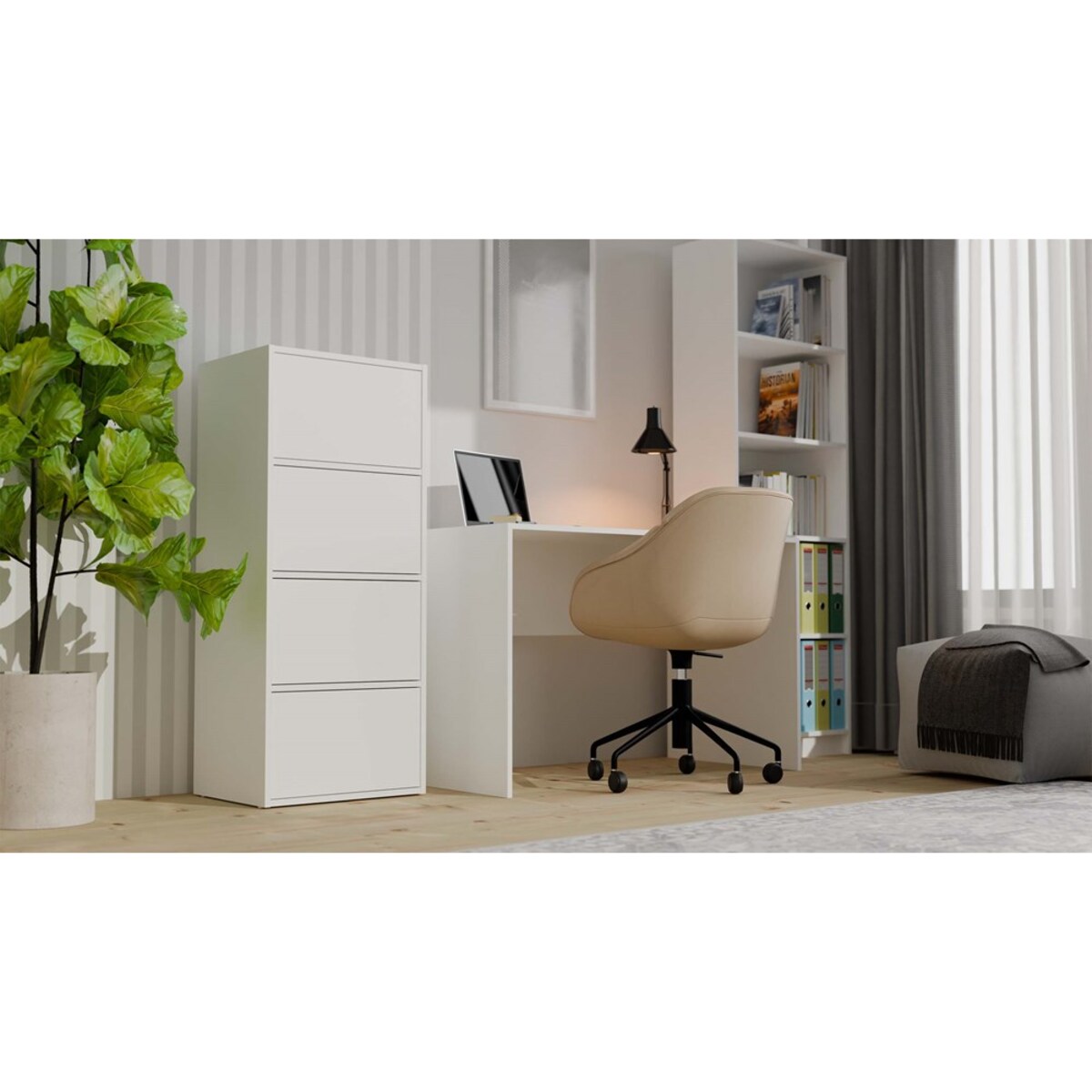 Komoda ALMA BIAŁA Szafka 4 Drzwi 4 Półki