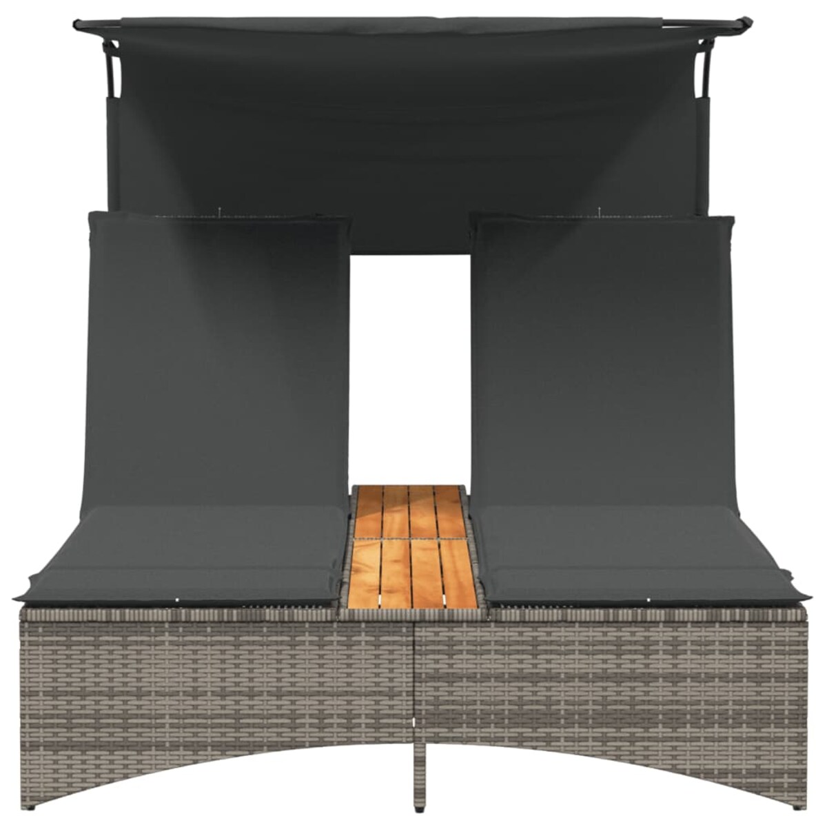 vidaXL Podwójna leżanka z zadaszeniem i poduszkami, szara, polirattan