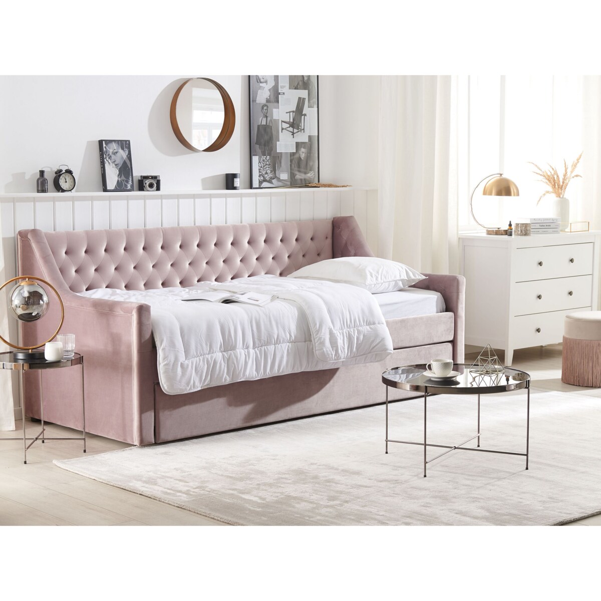 Łóżko wysuwane welurowe 90 x 200 cm różowe MONTARGIS