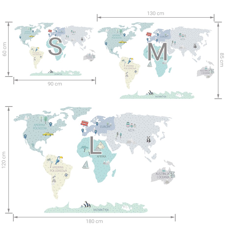 Naklejka na ścianę Mapa świata miętowa L