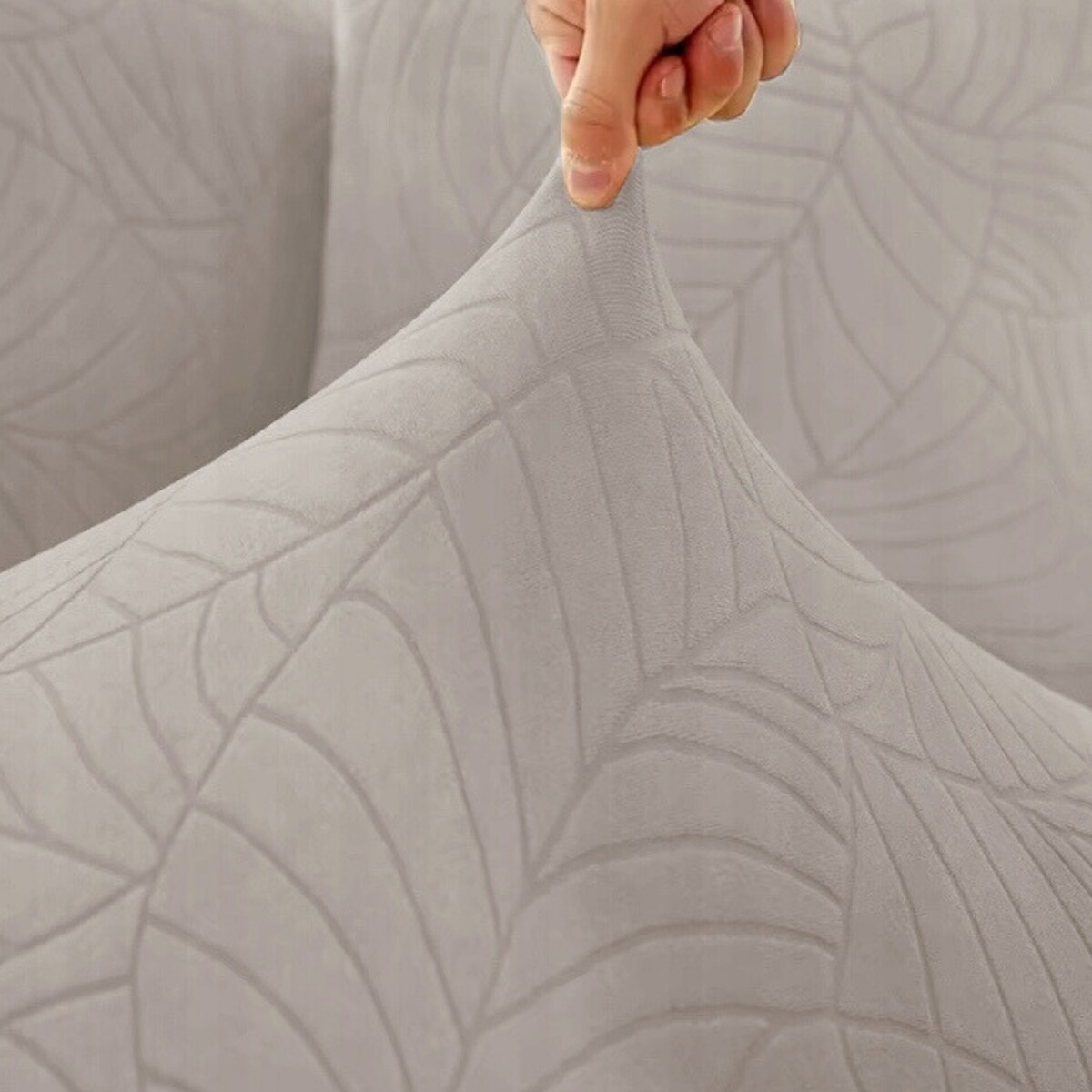 POKROWIEC NA FOTEL USZAK JASNY SZARY WELUR ŻAKARD WZORY ELASTYCZNY [30-Z3-JSZ]