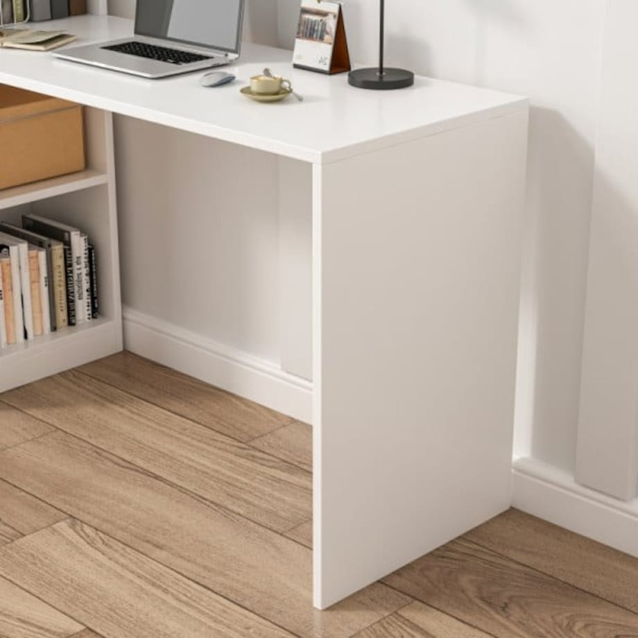 Biurko komputerowe nowoczesne z półkami skandynawski młodzieżowe białe