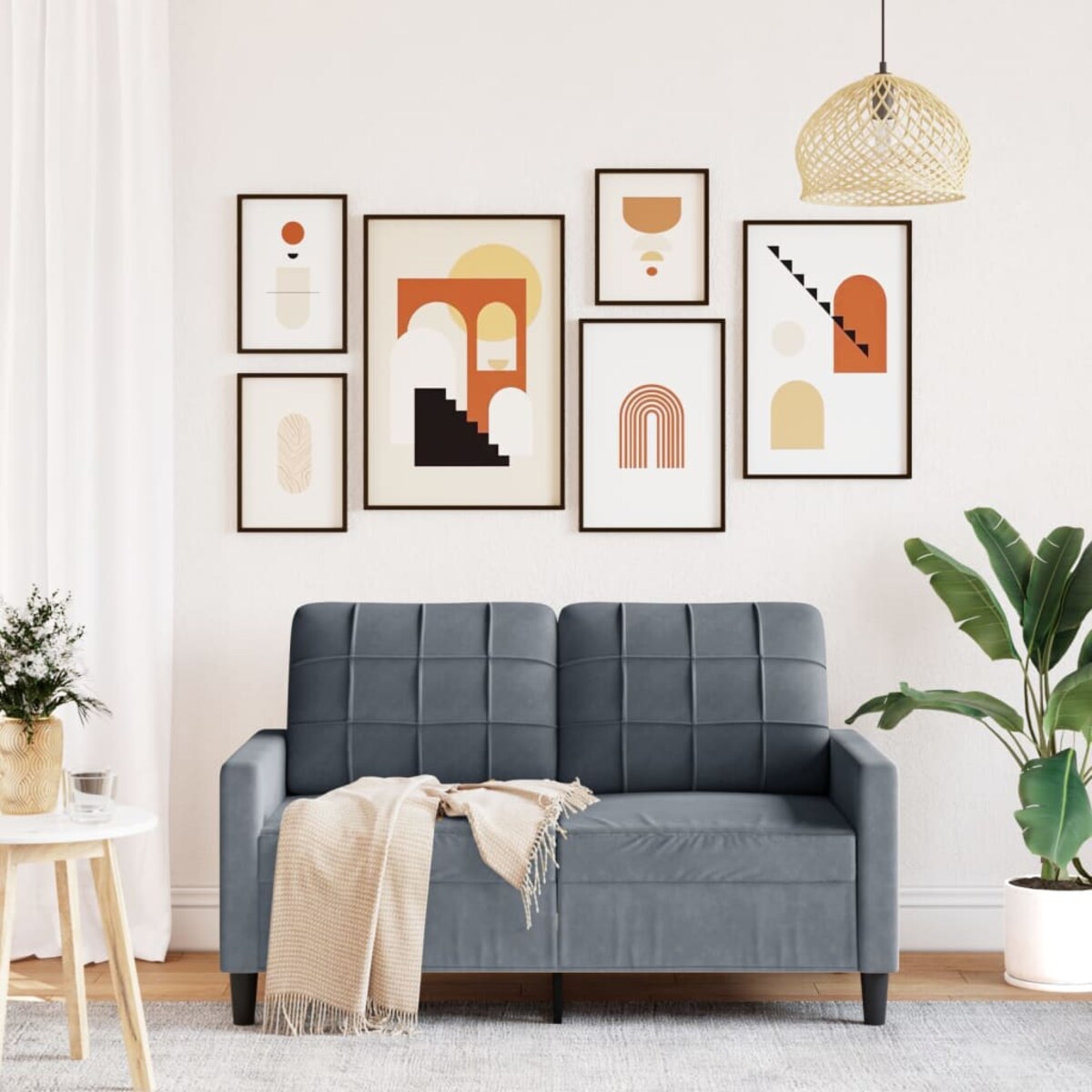 vidaXL Sofa 2-osobowa, ciemnoszary, 120 cm, tapicerowana aksamitem