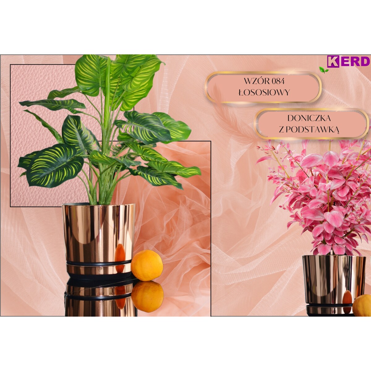 18 cm wzór ŁOSOSIOWY Doniczka z podstawką nowoczesna elegancka różowe złoto glamour wysoki połysk industrialny loft retro