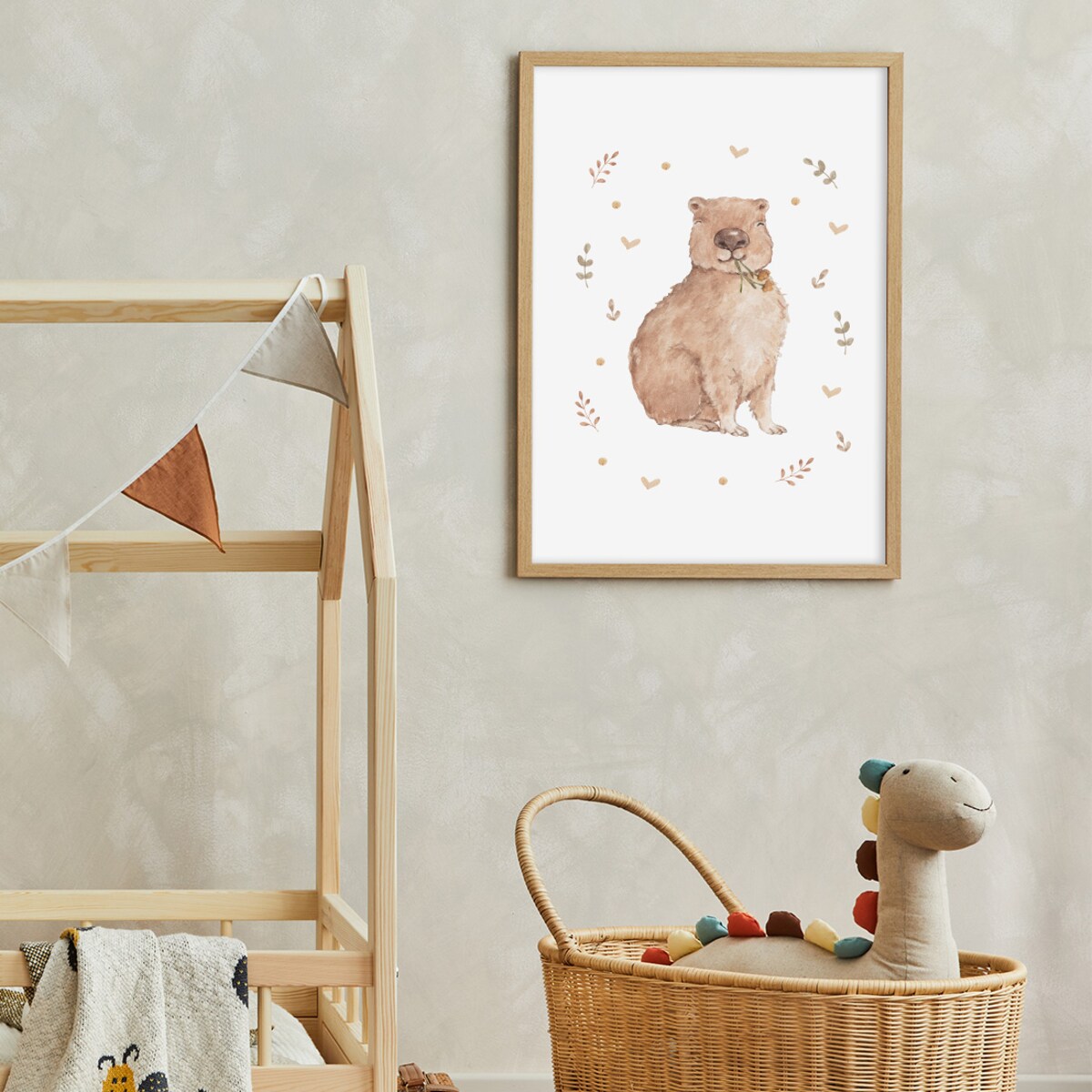 Plakat dla dzieci Kapibara z kwiatkiem 40x50