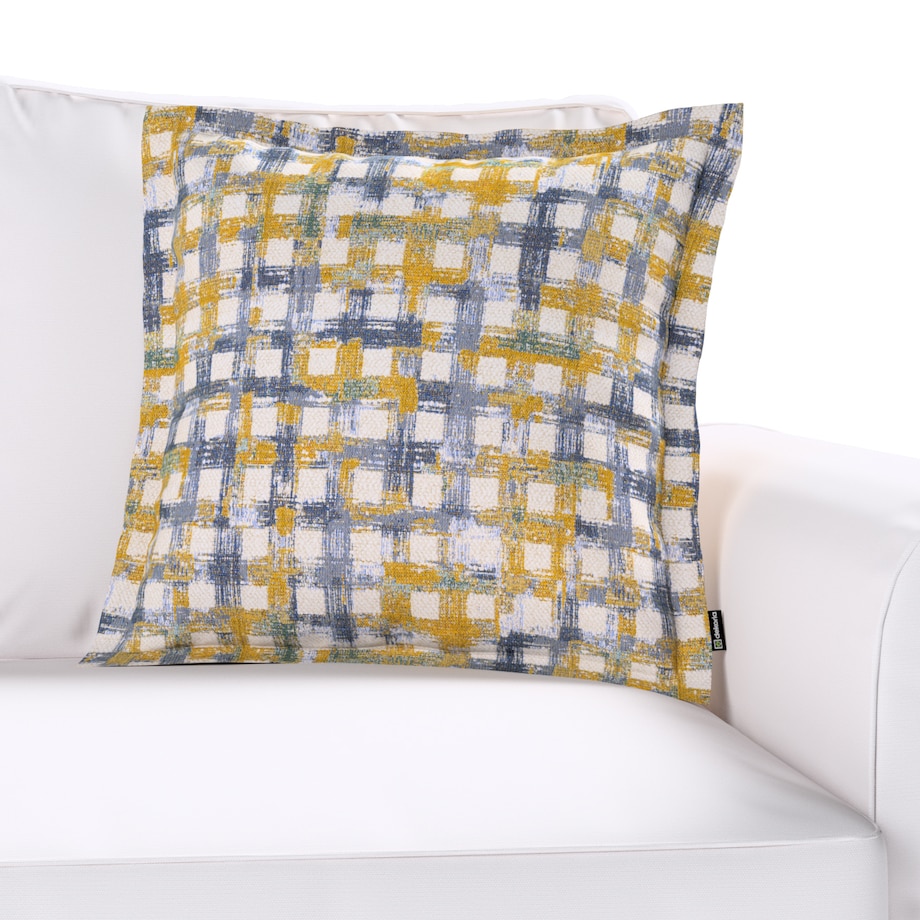Poszewka Mona na poduszkę 45x45 niebiesko-żółta krata na kremowym tle