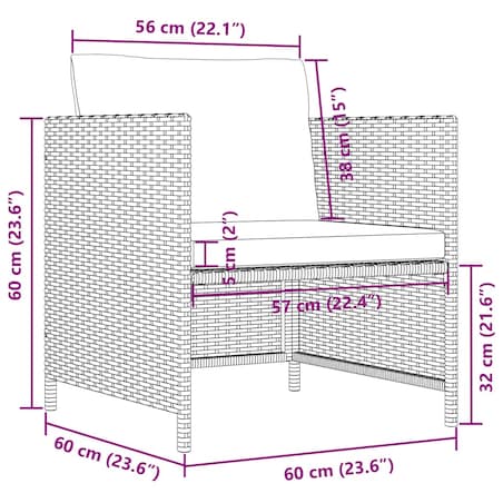 vidaXL Sofa ogrodowa z poduszkami, szara, polirattanowa