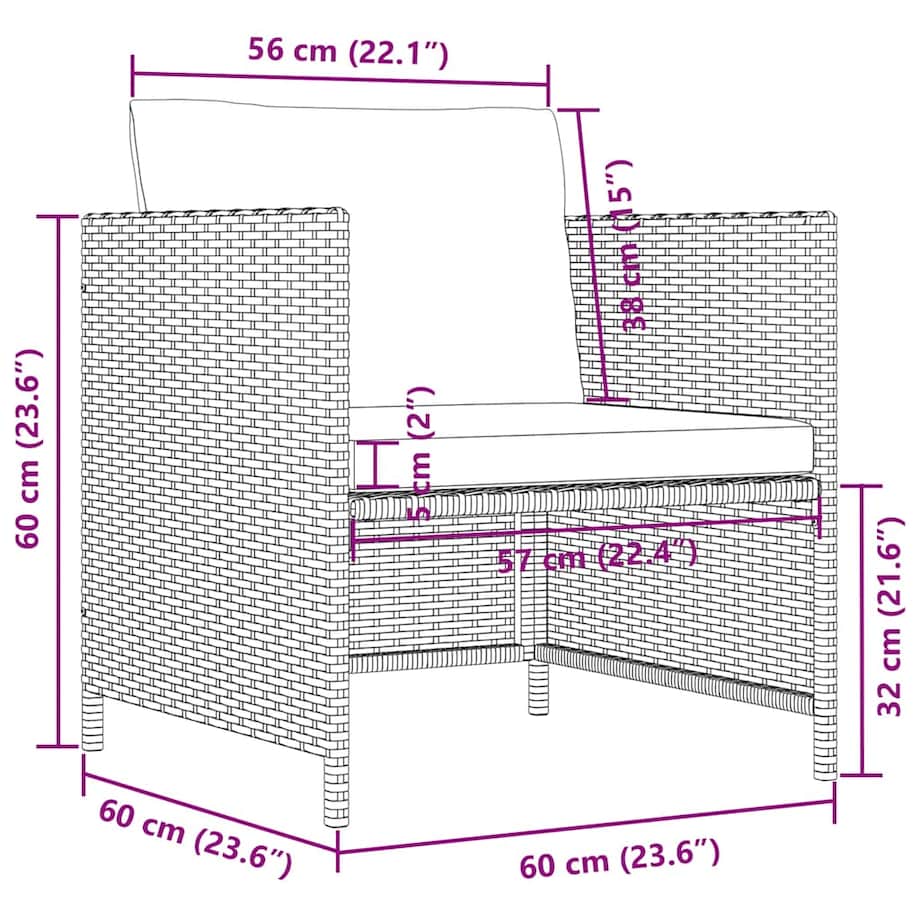 vidaXL Sofa ogrodowa z poduszkami, szara, polirattanowa