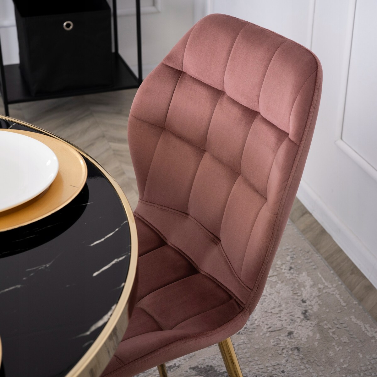 Krzesło Tapicerowane Welur Złote Nogi Glamour Różowe LUCKY