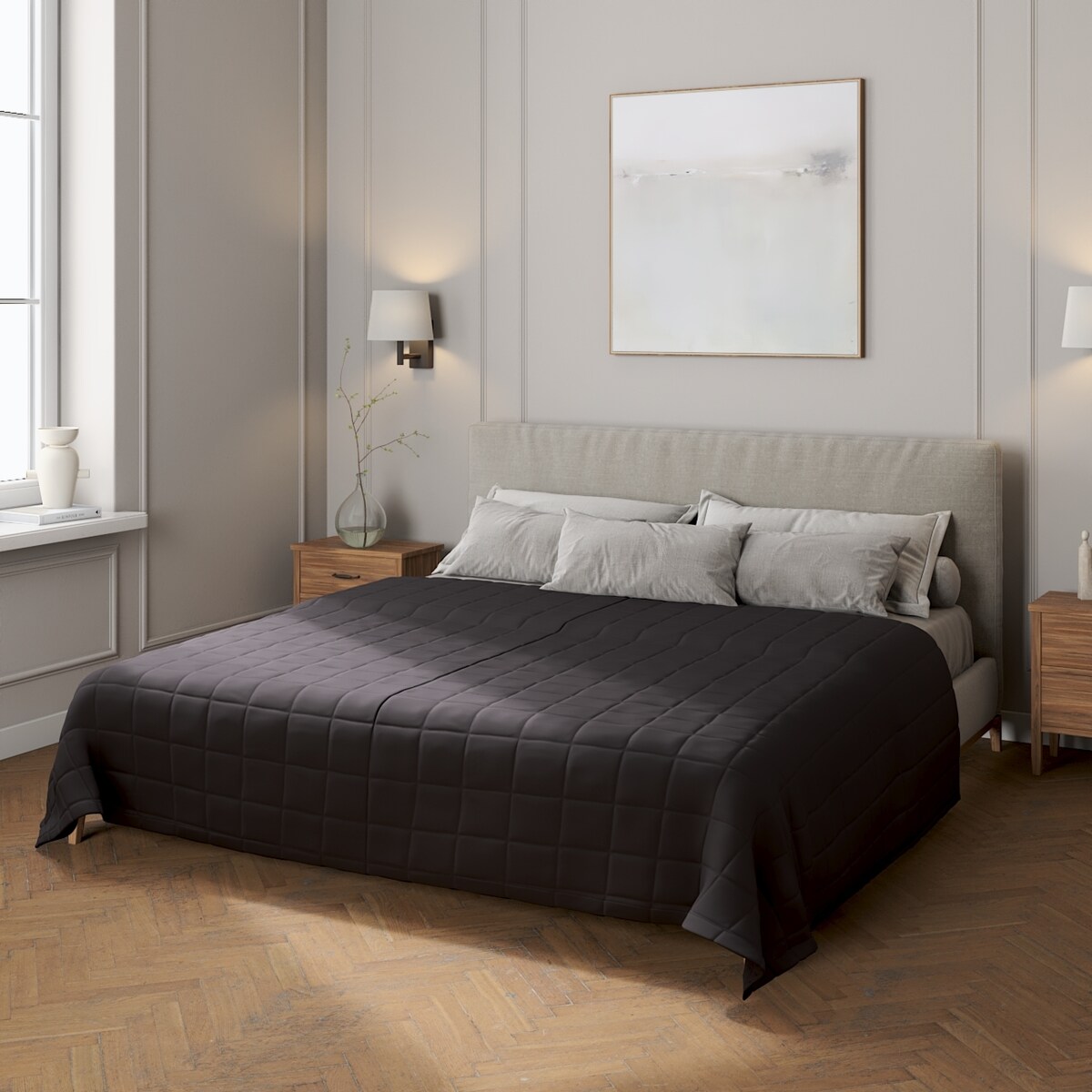 Narzuta pikowana w kratę 130x210 shadow grey (grafitowy)