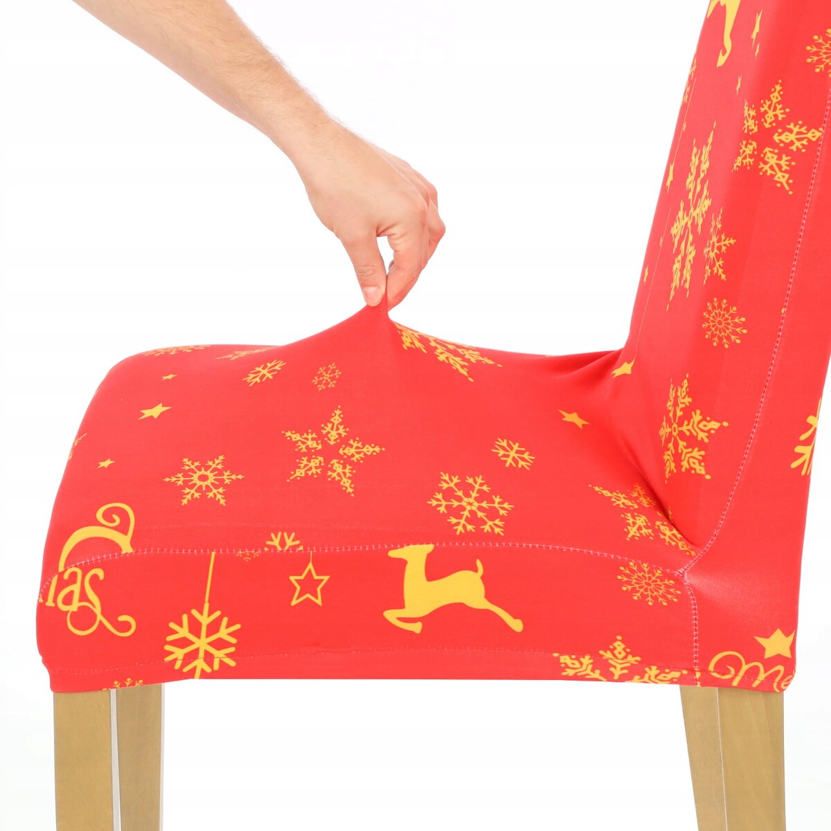 POKROWIEC NA KRZESŁO CZERWONY ŚWIĄTECZNE WZORY ELASTYCZNY [21BO]