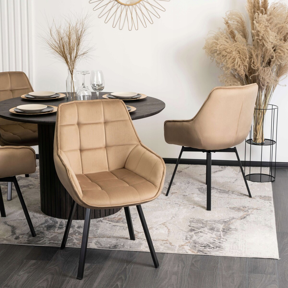 Krzesło Tapicerowane Do Jadalni Kuchni Salonu Obrotowe 360 Beżowe LUNA