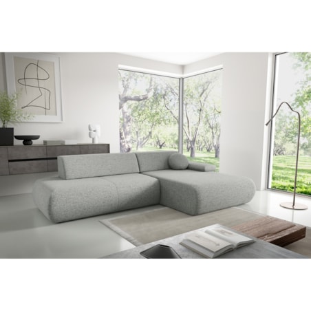 Narożnik rozkładany PENTI z pojemnikiem na pościel, prawy, szary