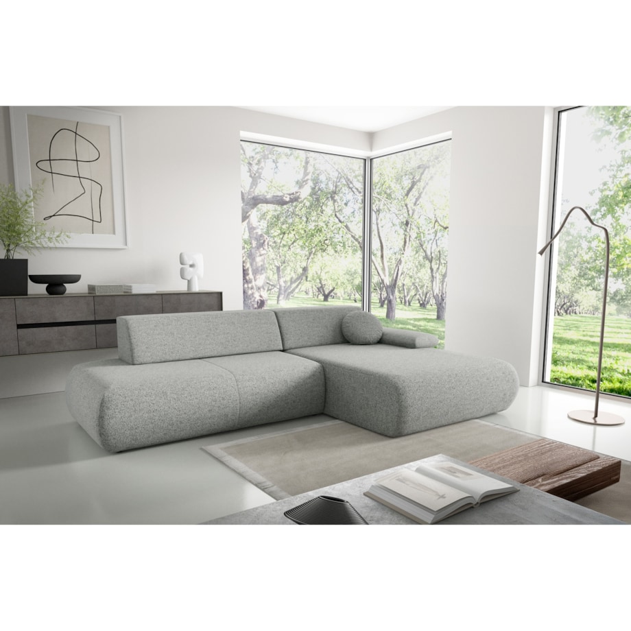 Narożnik rozkładany PENTI z pojemnikiem na pościel, prawy, szary