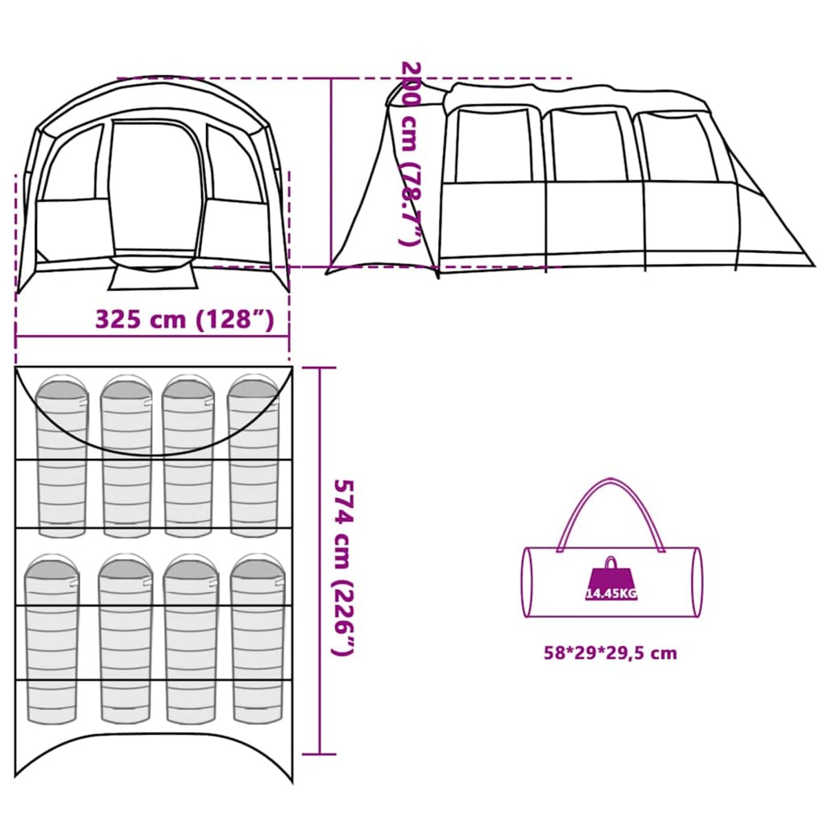 vidaXL Namioty z dachem Zielony 576 x 325 x 213 cm Poliester