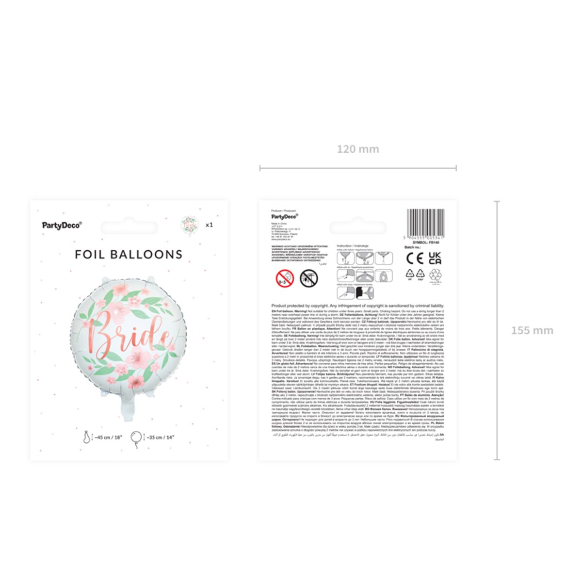 Balon foliowy Bride kwiaty 45cm, biały
