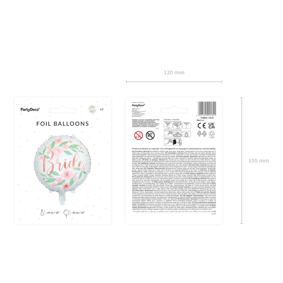 Balon foliowy Bride kwiaty 45cm, biały