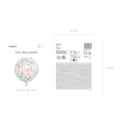 Balon foliowy Bride kwiaty 45cm, biały