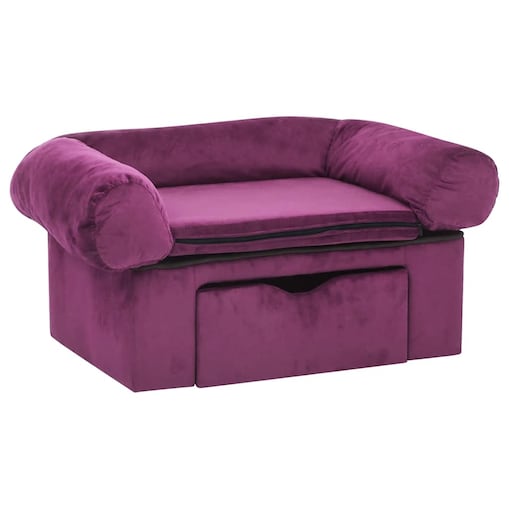 vidaXL Sofa dla psa, z szufladą, burgundowa, 75x50x38 cm, pluszowa