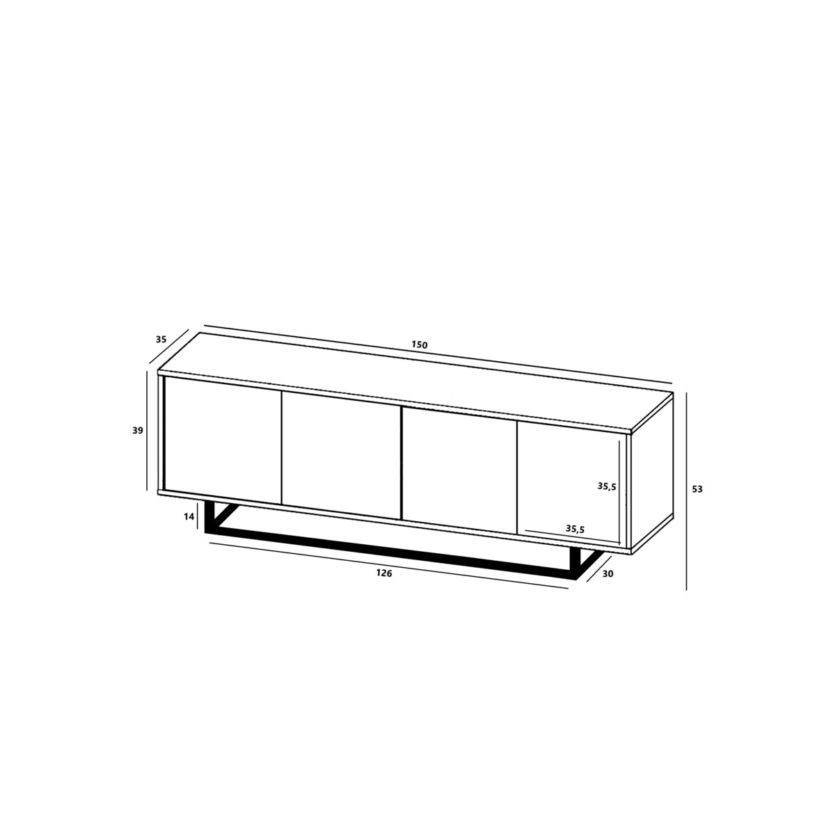 Industrialna Szafka RTV Loft Komoda RTV Dąb Wotan Czarny MAT 150 cm